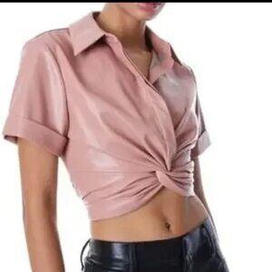 alice + olivia Phebe Vegan Leather Twist Top Size S/P